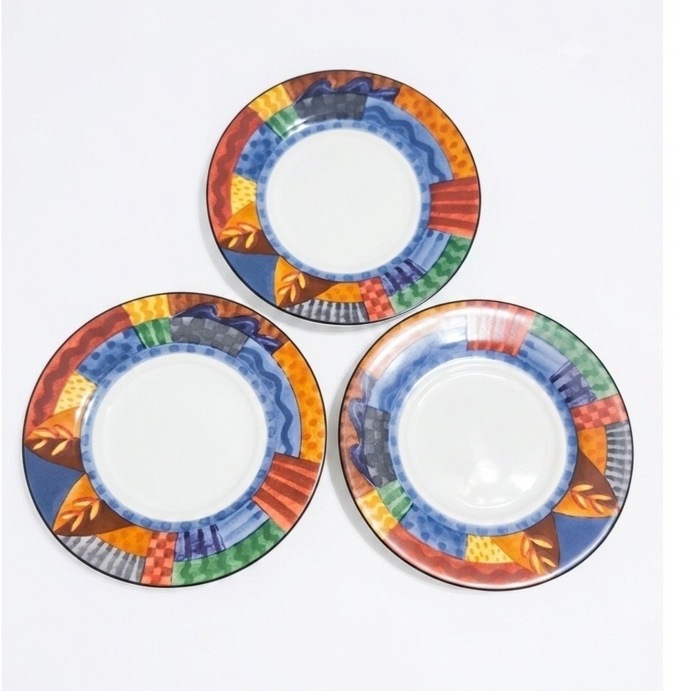 Vtg Johnson Brothers Caribbean Tea Saucers 6" Set of 3 Discontinued MCM Art Deco